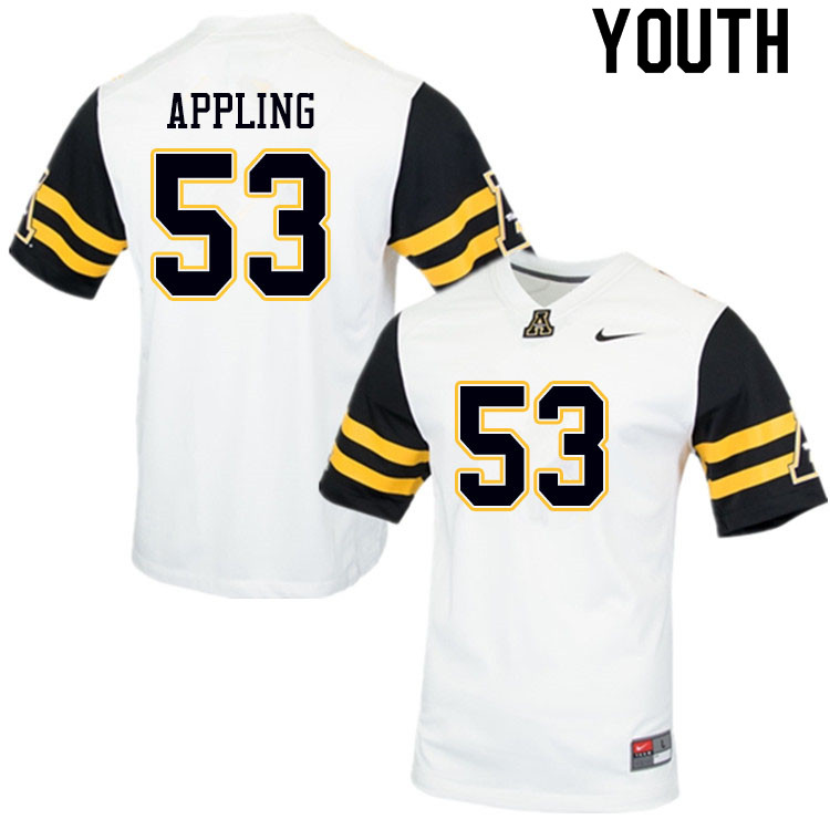 Youth #53 Jake Appling Appalachian State Mountaineers College Football Jerseys Sale-White - Click Image to Close